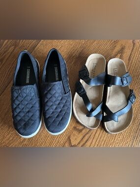 Quilted Cushionaire Slip-On Sneakers with Black Double-Strap Sandals